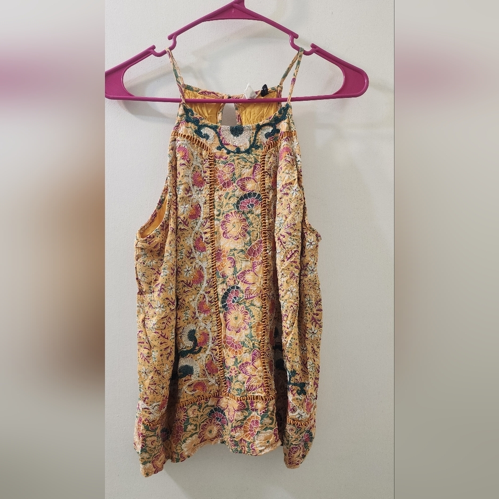 Anthropologie Cream Asymmetrical‎ Embellished Camisole